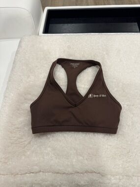Sporty & Rich Brown Runner Script Sports Bra- Brown NWOT